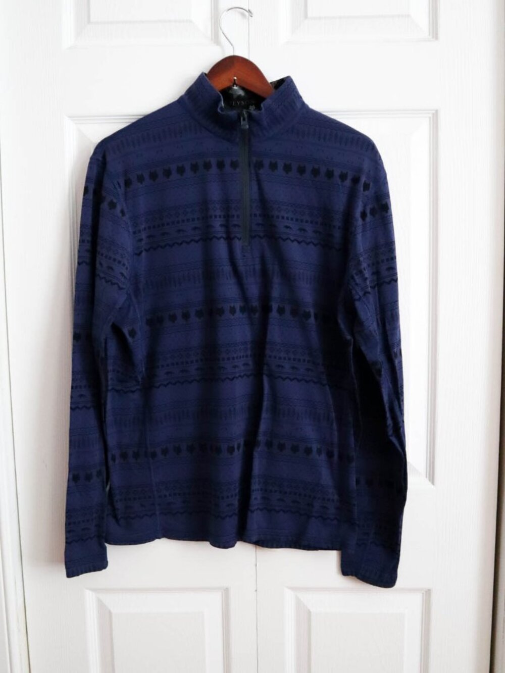 Greyson Colorado Quarter Zip Performance Pullover Sz M Golf Wolf Print Navy Blue